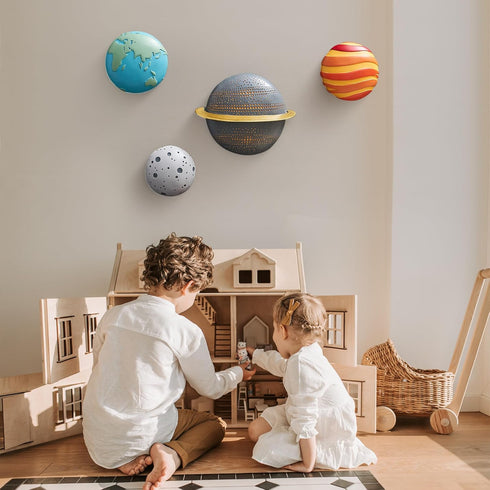 4Pcs 3D Outer Space Planets Wall Decor - Modern Wall Sculptures for Living Room & Bedroom - Solar System Decorations