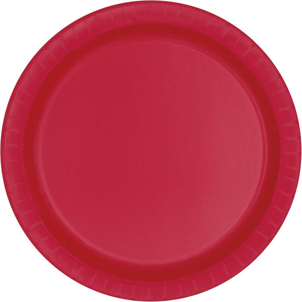 Ruby Red Solid Round Dessert Paper Plates - 7" (Pack of 8) - Vibrant for Birthdays & Events