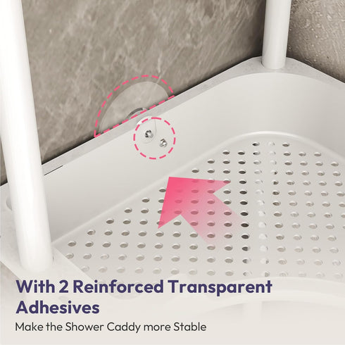 3 4 SWTYMIKI Corner Shower Caddy Standing - Tier Floor Standing Shower Organizer with Hooks, Plastic & Stainless Steel