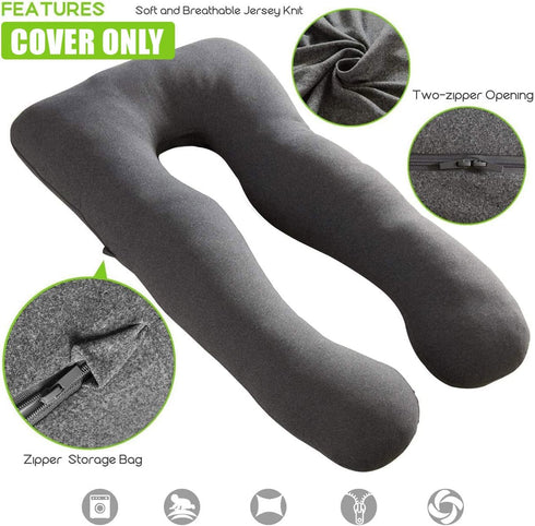 COSMOPLUS U Shaped Full Body Pillow Case for Maternity,Stretchy Cool Breathable Jersey Fabric, Provides Sleep
