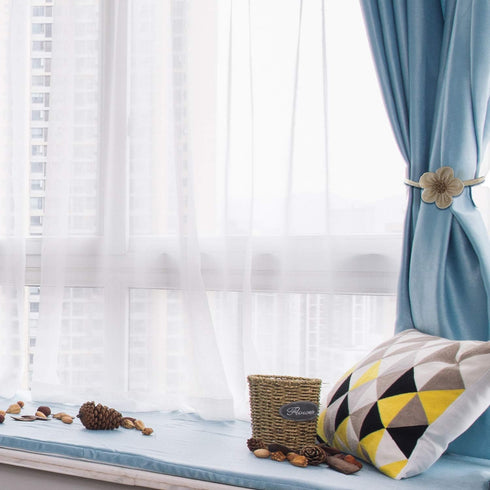 Magnetic Window Curtain Rope Holdbacks - 2 Pieces Simple Sunflower Decorative Knitted Cord Drapery Holder for Home