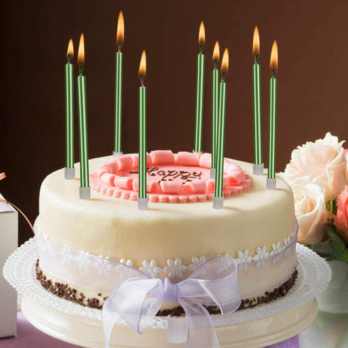 Luter Long Green Birthday Candles - Metallic Candle with Holder for Wedding Party Decoration (24 Pieces)
