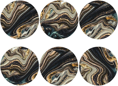 MINIOZE Black Gold Marble Style Coasters Set of 6 Coasters for Drinks Absorbent