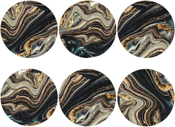 MINIOZE Black Gold Marble Style Coasters Set of 6 Coasters for Drinks Absorbent