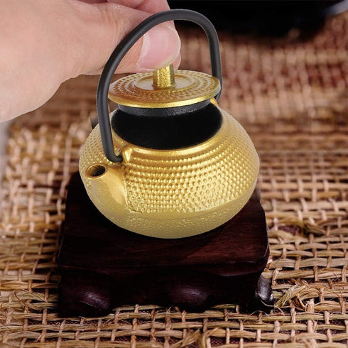 Japanese Cast Iron Teapot, Cast Iron Teapot Gold, Japanese Tetsubin Tea Kettle, 50ml Mini Teapot Kettle, Traditional Japanese Teapot with Handle