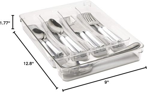 Kitchen Details 23195 Utensil and Cutlery Drawer Organizer, 5 Compartment Clear Storage Divider Tray