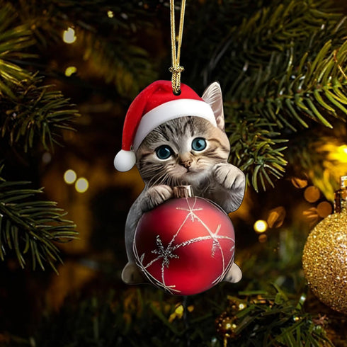 OFDNE Decoration,10Pcs Christmas Tree Christmas Tree Acrylic Pendant, Cute Cat with Light Xmas Tree Accessories