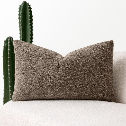 MIULEE Textured Boucle Throw Pillow Cover Dark Brown Accent Solid Lumbar Pillow