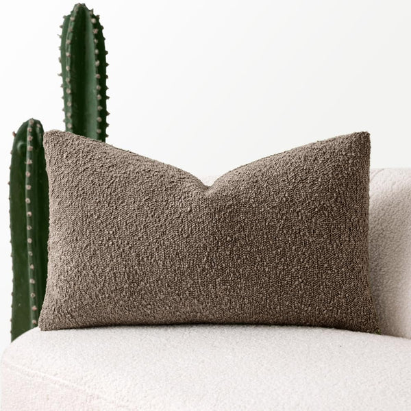 MIULEE Textured Boucle Throw Pillow Cover Dark Brown Accent Solid Lumbar Pillow