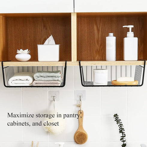 Tebery 4 Pack Black Under Shelf Wire Basket, Hanging Storage Baskets for Kitchen Pantry & Desk