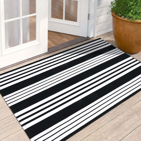 OJIA 27.5x43 Inches Door Mats Outdoor, Cotton Hand-Woven Front Door Rug, Machine Washable Layered Doormats