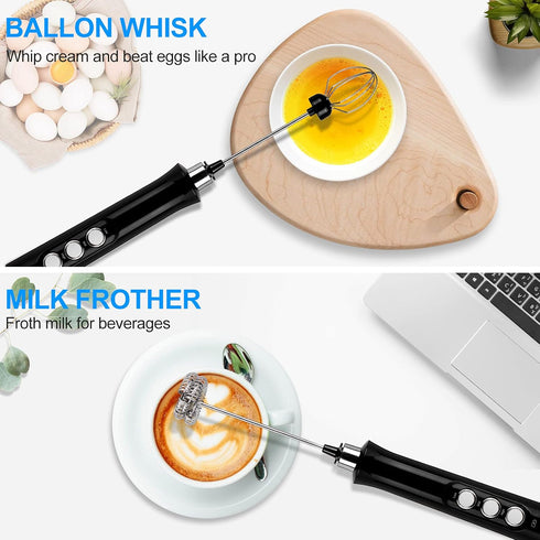 Rechargeable Handheld Milk Frother, Electric Coffee Mixer with 2 Stainless Steel Egg Beaters for Hot Chocolate