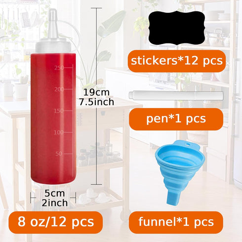 12 pack 8 OZ Hajoyful Squeeze Bottle Condiment Squeeze Bottles Plastic ketchup Squeeze Squirt bottle For Sauce, BBQ