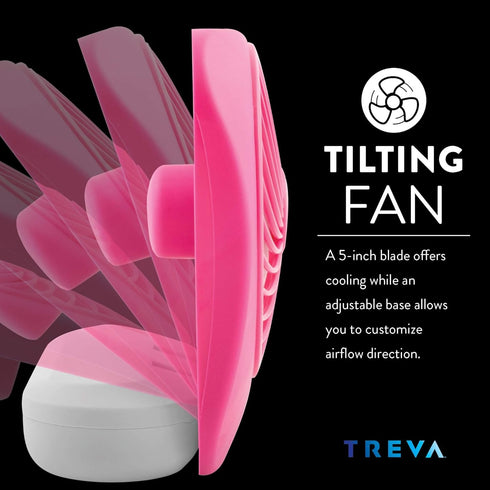 O2COOL Treva 5 Inch Battery Powered Fan, Portable Desk Fan with 2 Cooling Speeds, Compact Folding Design (Raspberry)
