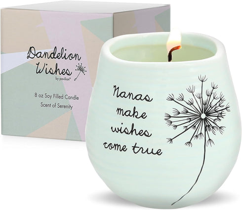 Pavilion Gift Company Dandelion Wishes Ceramic Soy Candle, Nanas Make Wishes Come True, 77148