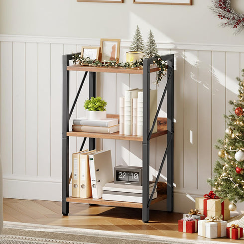 3-Tier BF71SJ01 HOOBRO Bookshelf, Industrial Bookcase, Book Shelf Storage Organizer, Small Bookshelf with Metal Frame
