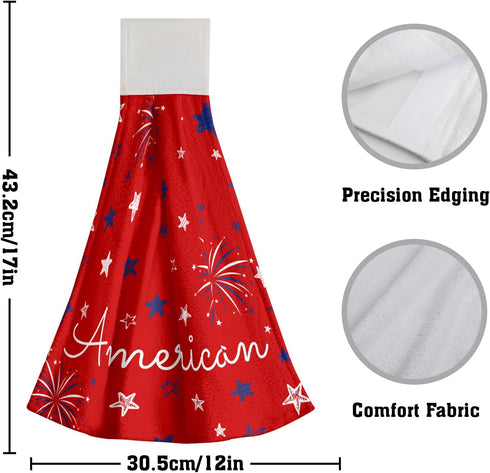 Mweet 4Th 2 Pack American Patriotic Kitchen Hand Towels with Hanging Loop - of July Stars Soft Coral Velvet Tie Towel
