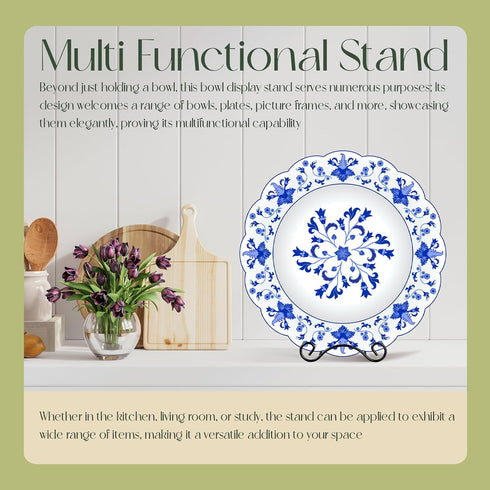 2 Pcs Wrought Iron Plate Stands for Display, Small Easel Stand Black Decorative Bowl Holder for Tabletop