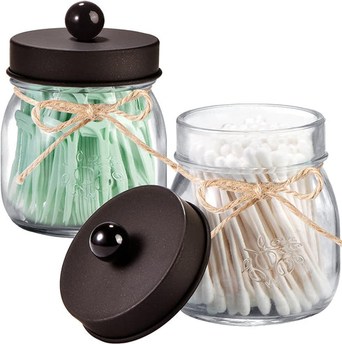 SheeChung 4 Pack Apothecary Jars with Lids, Bathroom Organizers for Q-tips, Cottons, Floss, Small Mason Jars