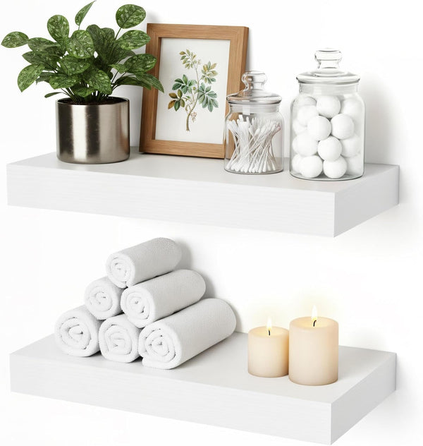 Floating Shelves for Wall White Shelves Bathroom, Bedroom and Living Room, Wall