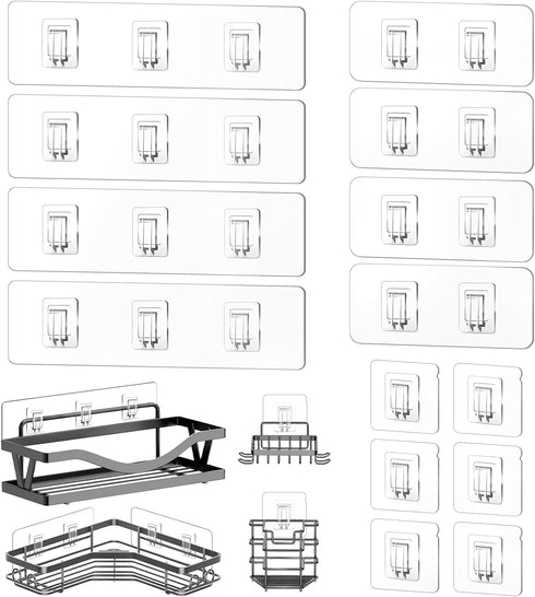 14 Pack Shower Caddy Replacement, Strong Adhesive Flat Hooks, Clear Waterproof Shower