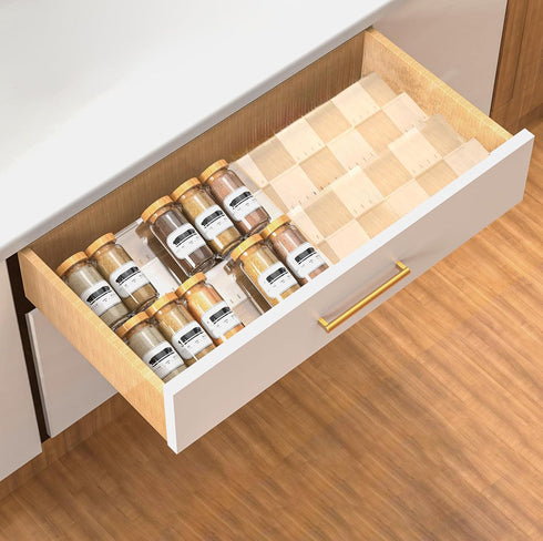 Baker Boutique 2-Tier Non-Slip Spice Drawer Organizer, 2-Pack Checkered Frosted Clear Acrylic, Expandable (11''-22'')