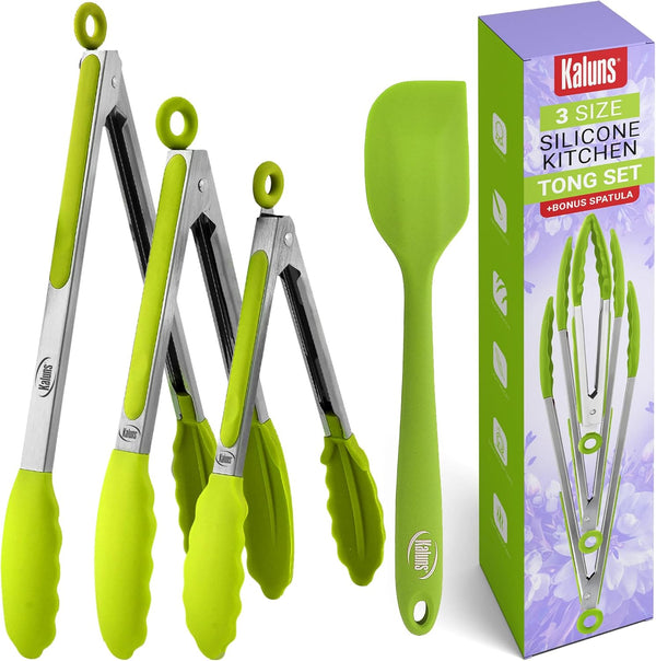 Kaluns Kitchen Tongs Set, Non Stick Silicone Tip Stainless Steel Tongs, Includes 7, 9, and 12 Inch Sizes
