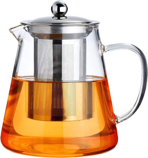 PARACITY Glass Teapot Stovetop 32 OZ, Borosilicate Clear Tea Kettle with Removable Stainless Steel Infuser for Tea