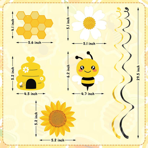 20PCS Bumble Bee Hanging Swirl Decorations, Bee Party Hanging Swirls for Kids Birthday Baby Shower Gender Reveal