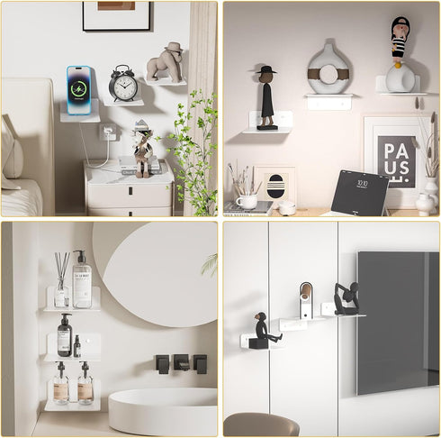 Wisfame Set 3, 5 Inch Small Piano White Floating Shelves of Metal Hanging Shelves for Bathroom, Living Room, Bedroom