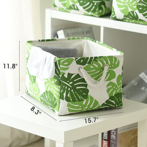 Storage Cubes - 4 Pack Storage Bins for Organizing Toys and Clothes, White and Green with Rope Handles