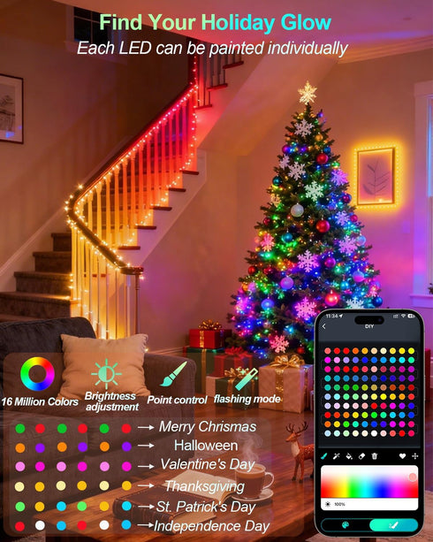 33Ft 12 Smart Fairy String Lights, DIY Twinkle Lights USB Port, Multicolor Warm White, App/Remote Control, Modes &Music