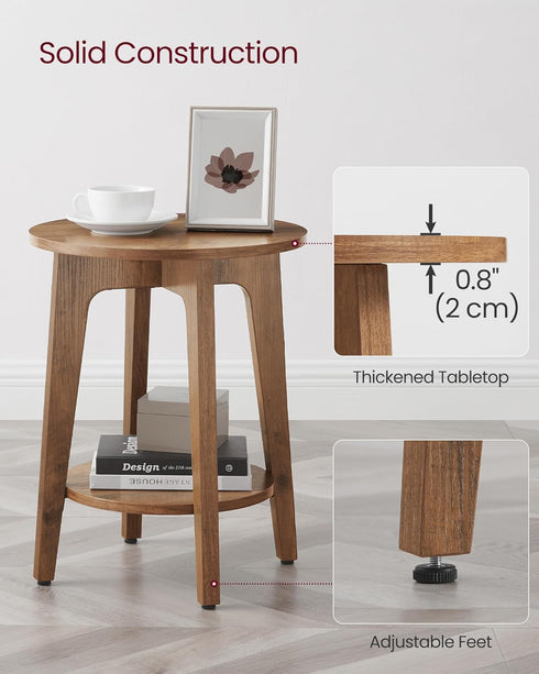 2-Tier ULET283T41 VASAGLE MAEZO Collection - Side Table, Small Round End Table, Nightstand with Tapered Legs, Curved