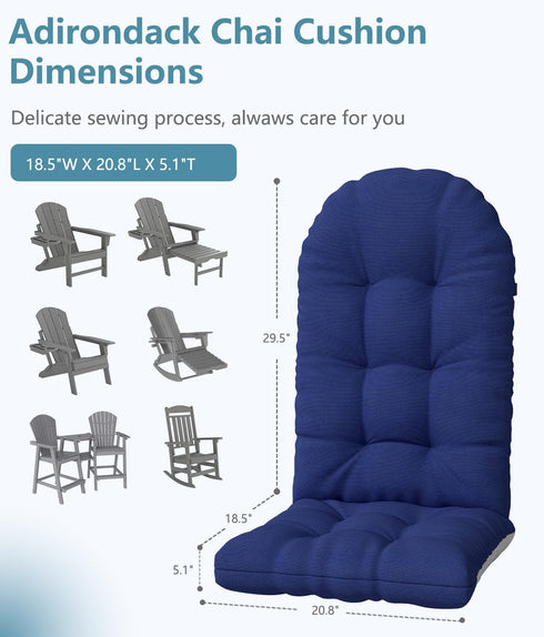 NAVINE Adirondack Chair Cushion, Thickened High Back Patio Cushions with Ties and Non-Slip Bottom, Water-Resistant