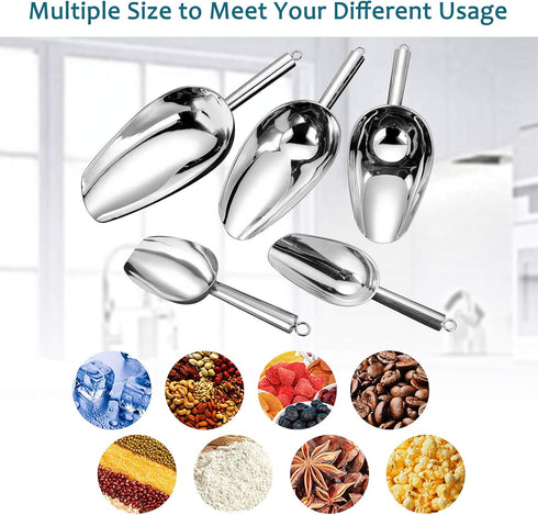 E-far 6 Ounce Ice Scoop Set of 2, Small Stainless Steel Scoops for Ice Cube, Candy, Flour