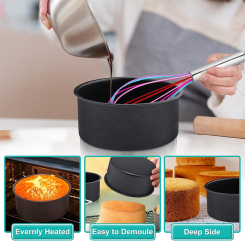 E-far 6 x 3 Inch Cake Pan Set of 3, Deep Stainless Steel Round Cake Pans for Baking Birthday Wedding Cakes