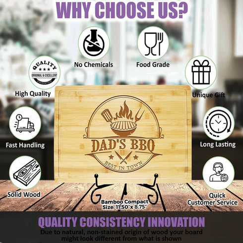 Dad Wooden Cutting Board - Father's Day Gifts for BBQ Masters - Unique Gifts for Men (Beech Wood Mini 9” X 6”)