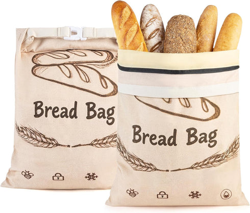 Lemoobolsa 2-Pack Reusable Beeswax Bread Bags for Sourdough & HomemadeBread with Zipper, 16.5