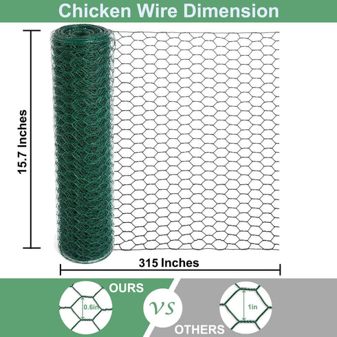 Mklsit 15.7 315 Inches Chicken Wire x Chicken Wire Fencing Mesh Green PVC Coated Floral Chicken Wire for Crafts Poultry