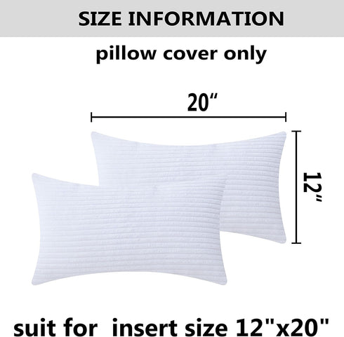 Home Brilliant Oblong Throw Pillow Covers 12x20 Striped Corduroy Rectangle for Spring Decor, Pure White