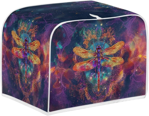 Gold Dragonfly Boho Purple Galaxy Print 4 Slice Toaster Oven Cover | Universal Size Microwave Dust Cover Organizer Bag