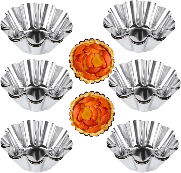 12 Pcs Stainless Steel Tart Pans, Non-Stick Flower Cookie Cutters Mold for Baking, Flower and Round Muffin Cups