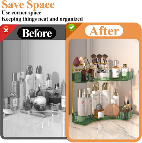 Counter Countertop (2 SUNZOS Bathroom Organizer, Corner Vanity Cosmetic Storage with Makeup Brush Holder, Organizers