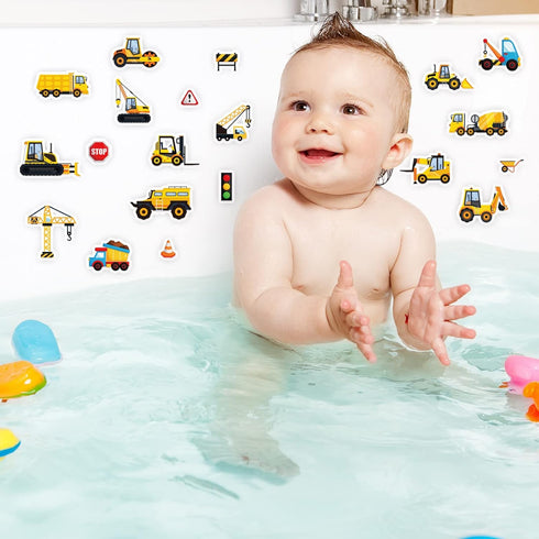 Tevxj Construction Vinyl Gel Clings, 20 Pcs Yellow & Black Transportation Stickers for Kids, Reusable Wall Decor