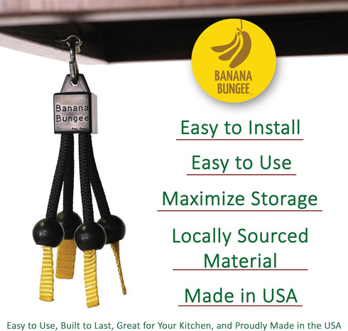 The Original Banana Bungee Hanger - Under Cabinet Banana Hook & Holder Stand Alternative, Made in the USA