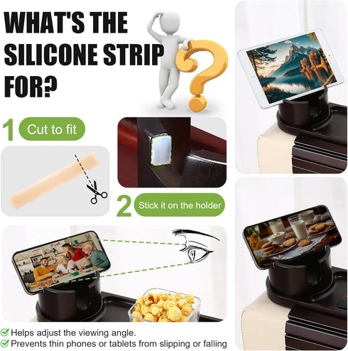 360 Couch Cup Holder,Bamboo Couch Arm Tray with Rotating Cup Holder,Foldable Anti-Slip Sofa Arm Chair Tray for Eating