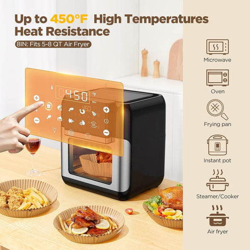 Air Fryer Paper Liners, 100PCS Non-stick Oil Resistant Parchment Paper, 8 Inch for 5-8QT Air Fryers