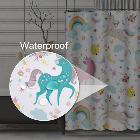 Emvency Shower Curtain - Kids Rainbow Blue Pattern Unicorns, Pink Baby Girl, Waterproof Polyester Fabric