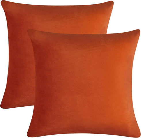 FEVERQIYI Burnt Orange Velvet Pillow Covers Set of 2, Decorative Square Throw Pillowcase 18x18 inch