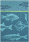 French Cotton Jacquard Towel - Banc De Poissons (School of Fish) Bleu, 20" x 30", Turquoise
